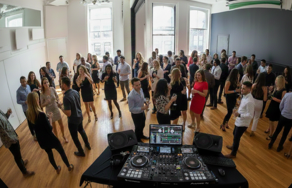 Corporate cocktail event at Union Square Loft NYC Flatiron with 60 guests